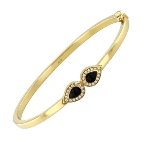 Pear Onyx and Diamond Halo Bangle | Pre-Loved | 18K Yellow Gold