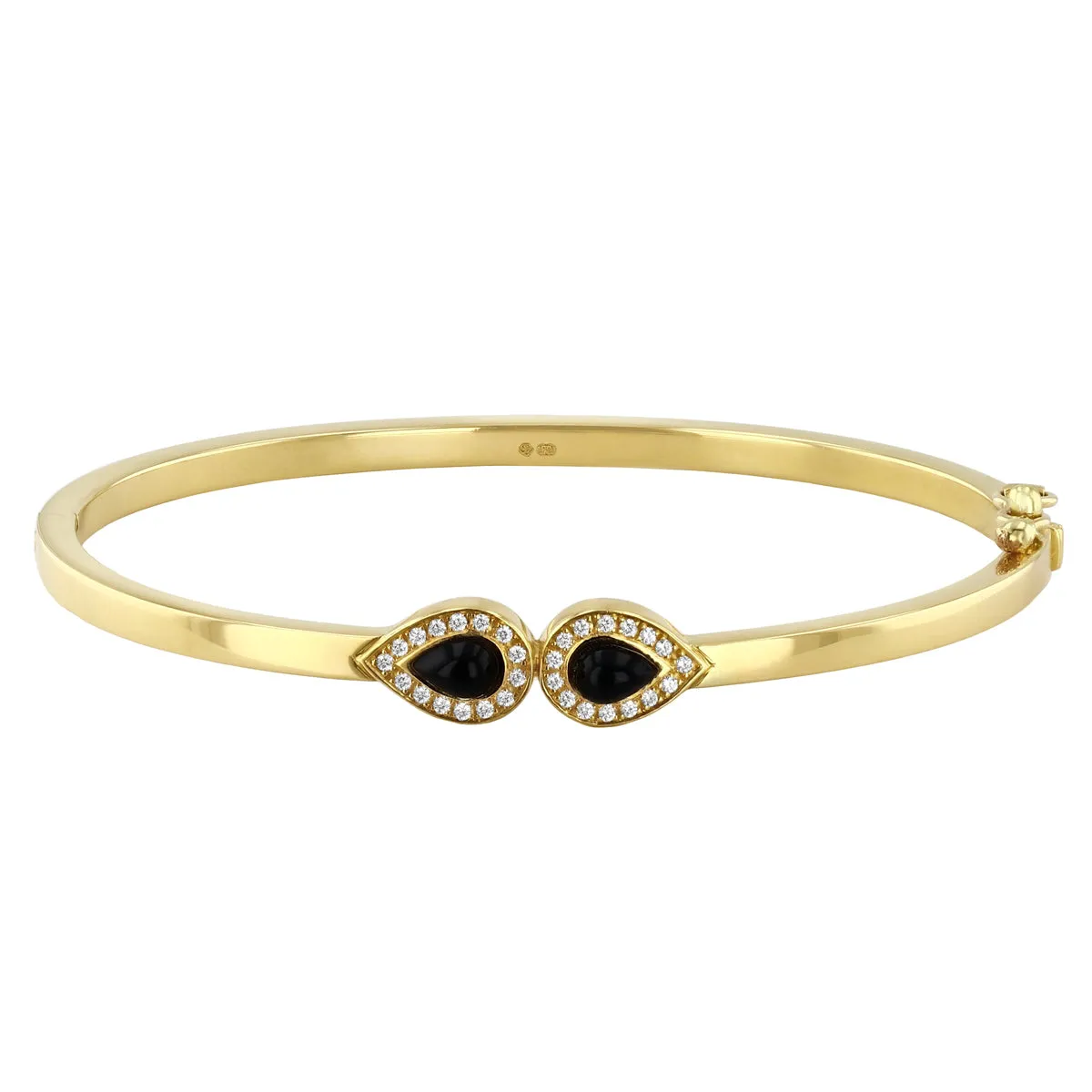 Pear Onyx and Diamond Halo Bangle | Pre-Loved | 18K Yellow Gold