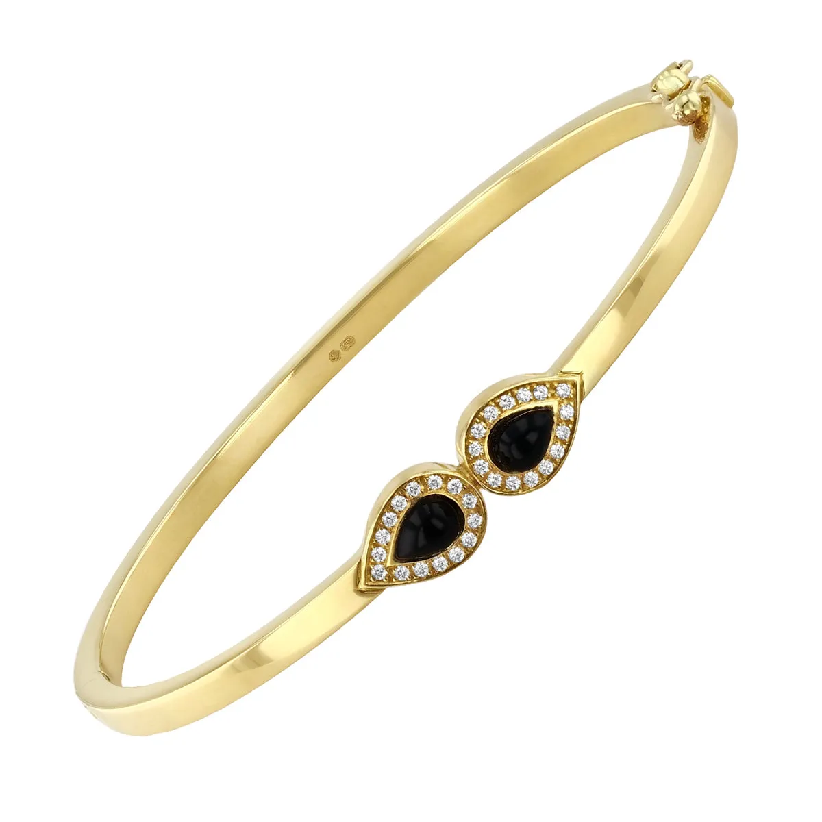 Pear Onyx and Diamond Halo Bangle | Pre-Loved | 18K Yellow Gold