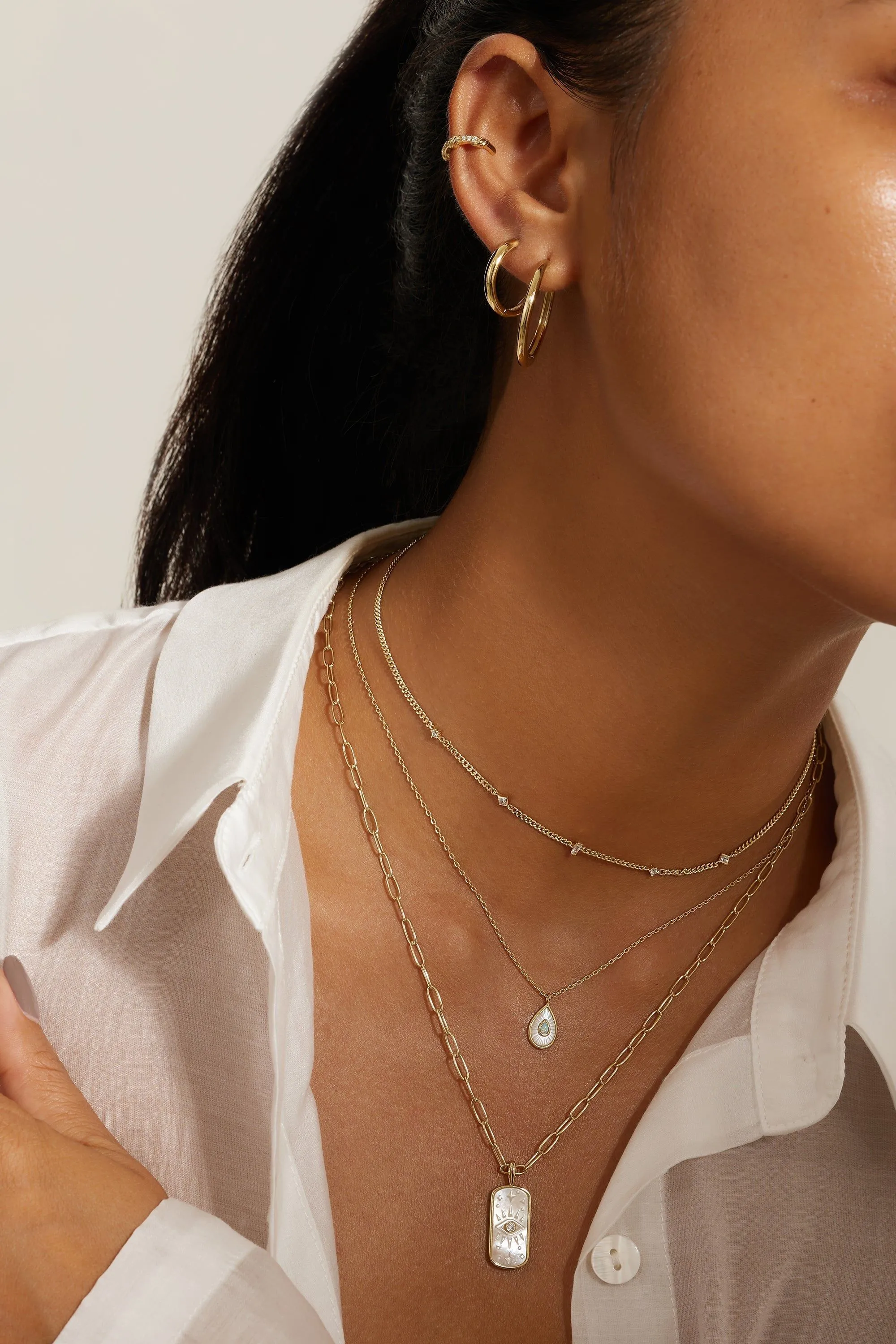 Pear Shaped Mop Pendant With Opal Necklace