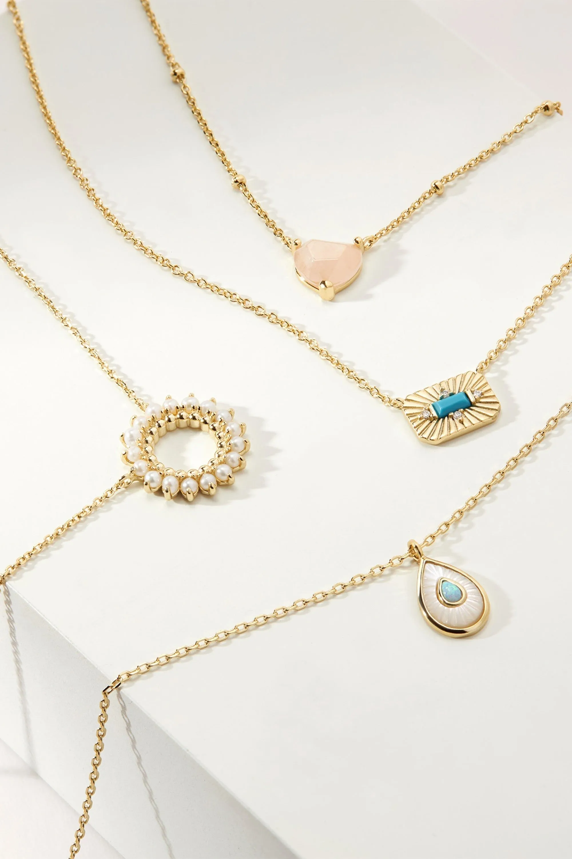 Pear Shaped Mop Pendant With Opal Necklace