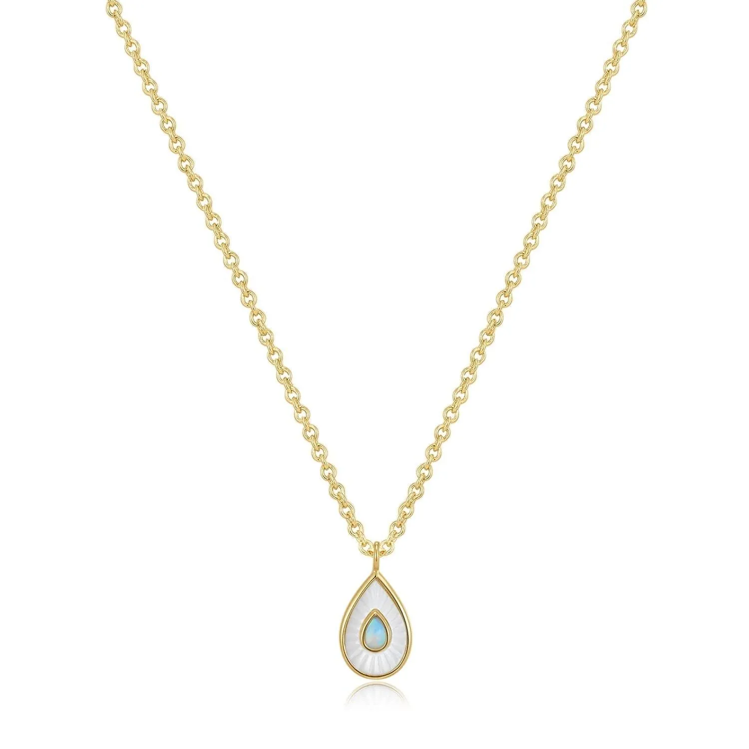 Pear Shaped Mop Pendant With Opal Necklace