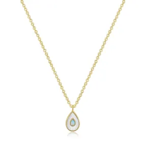 Pear Shaped Mop Pendant With Opal Necklace