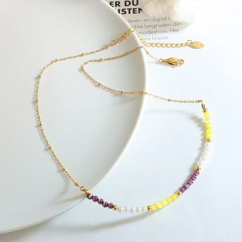 Pearl and Cat Eye Stone Opal Necklace