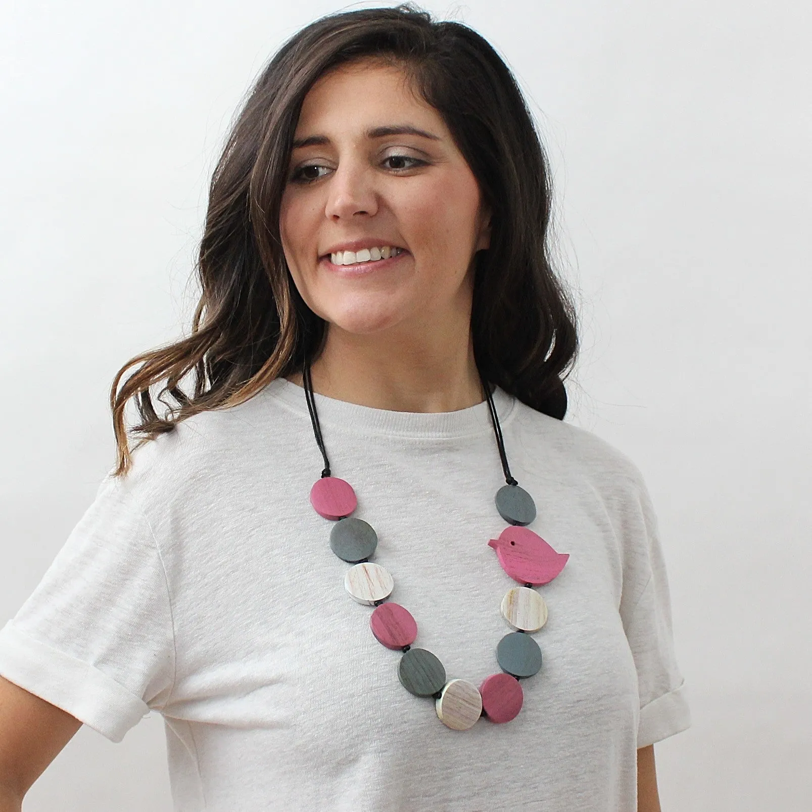 Pink Beaded Robin Necklace