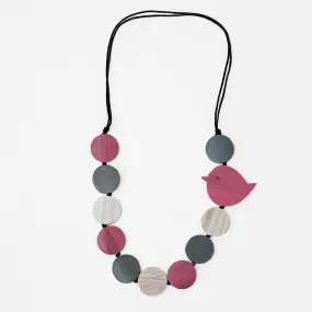 Pink Beaded Robin Necklace