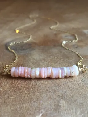 Pink Opal Bar Necklace October Birthstone Jewelry For Women
