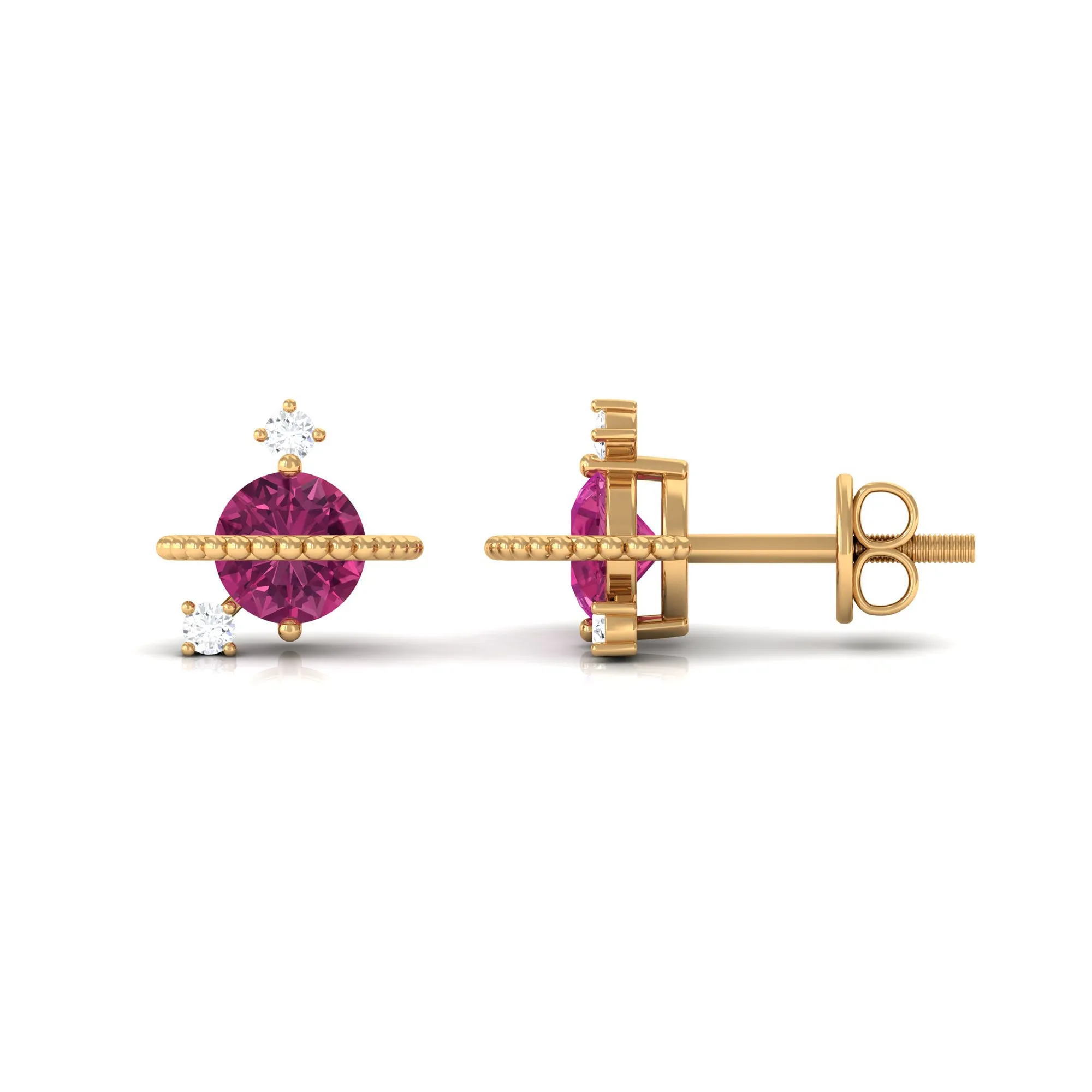 Pink Tourmaline Celestial Stud Earrings with Diamond