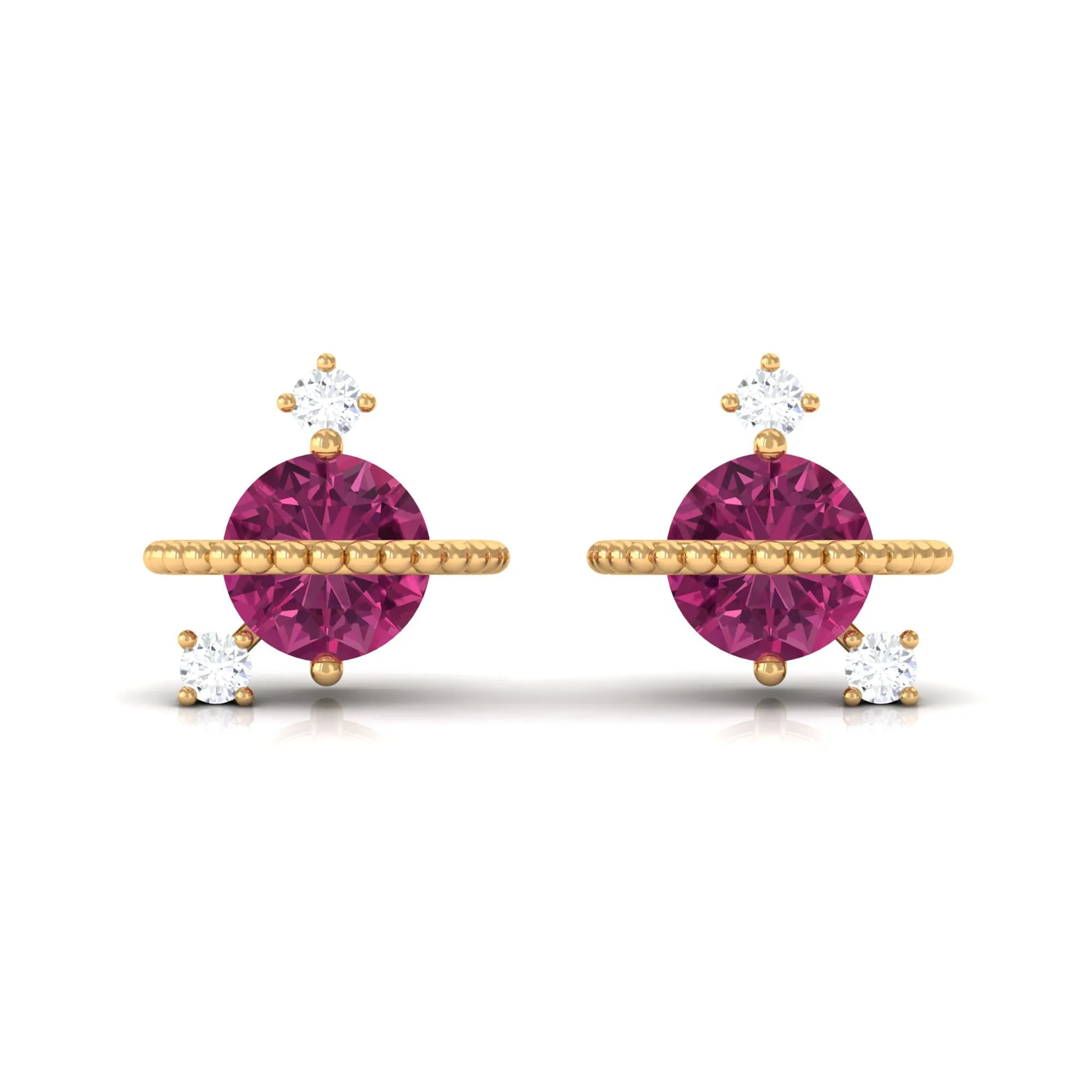 Pink Tourmaline Celestial Stud Earrings with Diamond