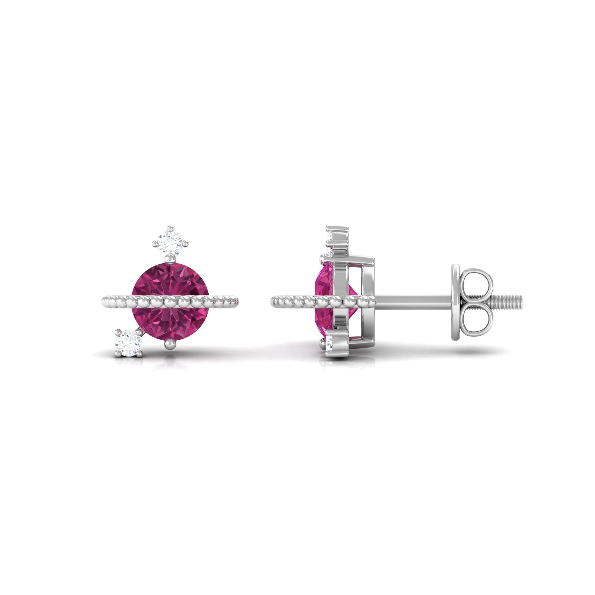 Pink Tourmaline Celestial Stud Earrings with Diamond
