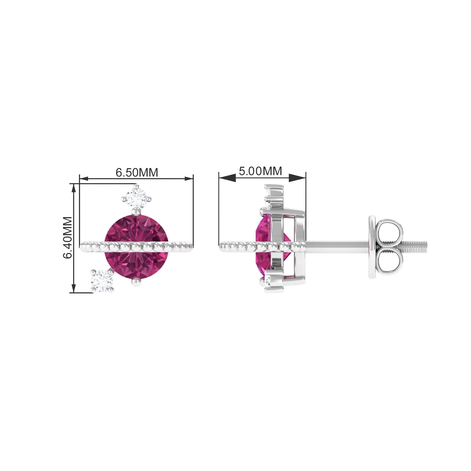 Pink Tourmaline Celestial Stud Earrings with Diamond
