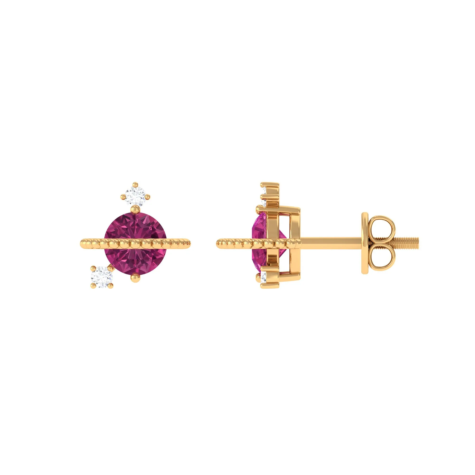 Pink Tourmaline Celestial Stud Earrings with Diamond