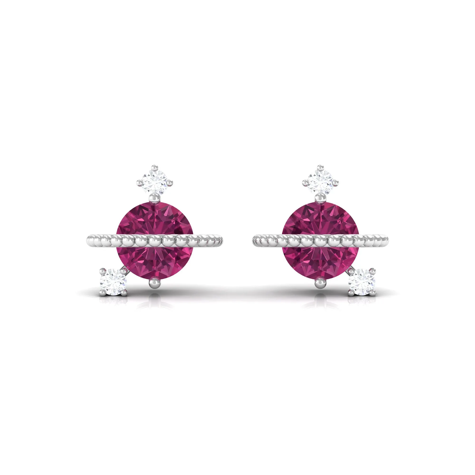 Pink Tourmaline Celestial Stud Earrings with Diamond