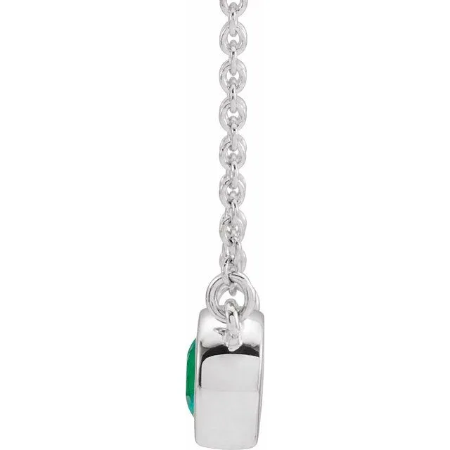 Platinum 3 MM Round Emerald and 0.02CTW Diamond Necklace.