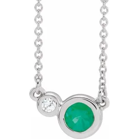 Platinum 3 MM Round Emerald and 0.02CTW Diamond Necklace.