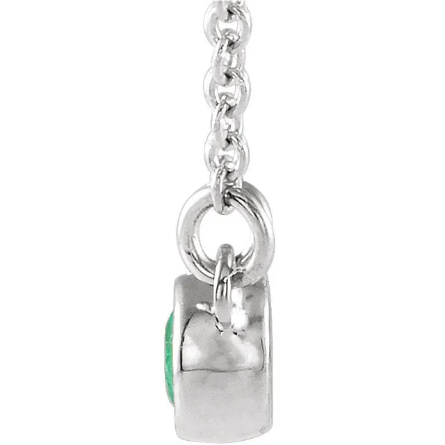 Platinum 3 MM Round Emerald and 0.02CTW Diamond Necklace.