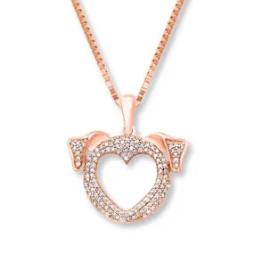 Pre-Owned Kay 1/4 ct Diamond Pet Love Doggie Necklace in 10K Rose Gold