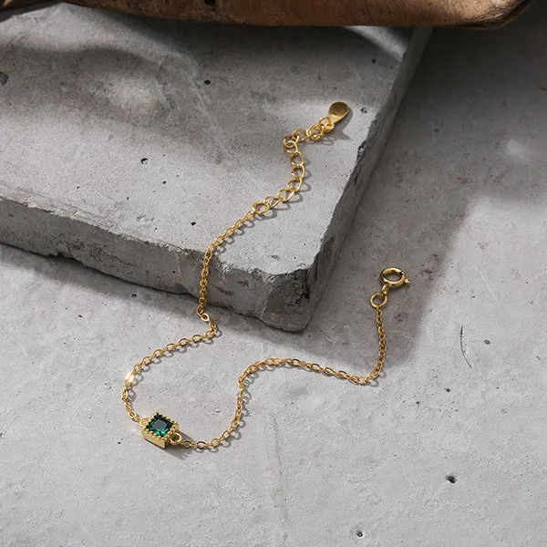 Princess Cut Green Zircon Sterling Silver Bracelet