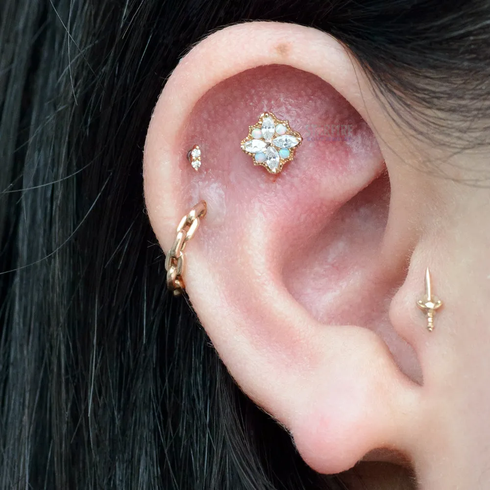 "Amira" End in Gold with CZ's & Opals - on flatback