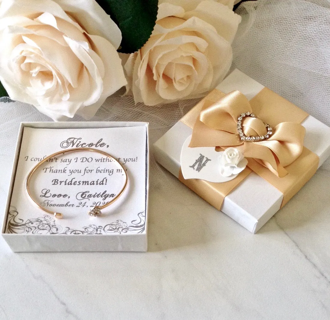 "Vivian" - Delicate Heart Bangle Bracelet - Available in Silver and Rose Gold