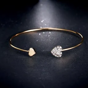 "Vivian" - Delicate Heart Bangle Bracelet - Available in Silver and Rose Gold