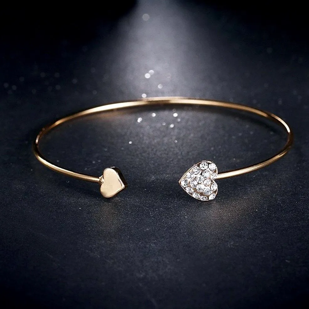 "Vivian" - Delicate Heart Bangle Bracelet - Available in Silver and Rose Gold