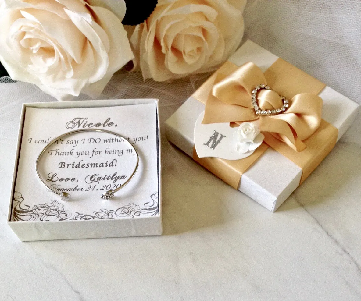 "Vivian" - Delicate Heart Bangle Bracelet - Available in Silver and Rose Gold