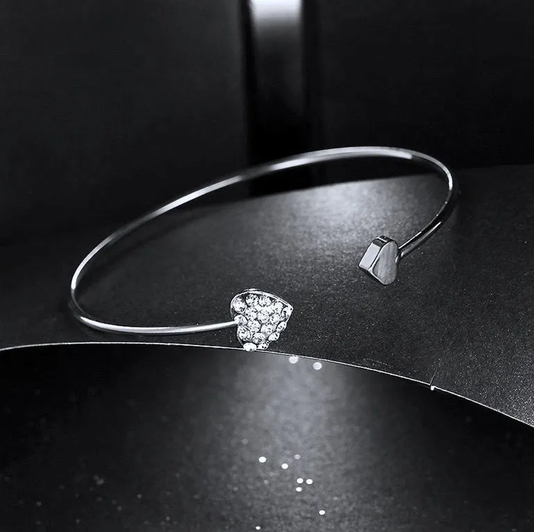"Vivian" - Delicate Heart Bangle Bracelet - Available in Silver and Rose Gold