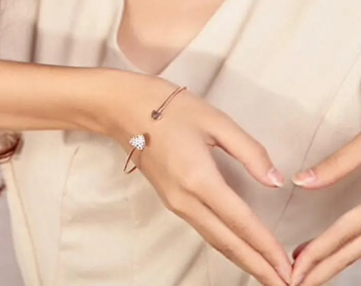 "Vivian" - Delicate Heart Bangle Bracelet - Available in Silver and Rose Gold