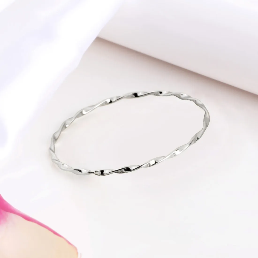 Radiant Reflections 925 Sterling Silver Rhodium-Plated Abstract Bangle