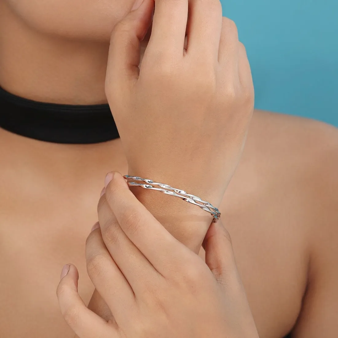 Radiant Reflections 925 Sterling Silver Rhodium-Plated Abstract Bangle
