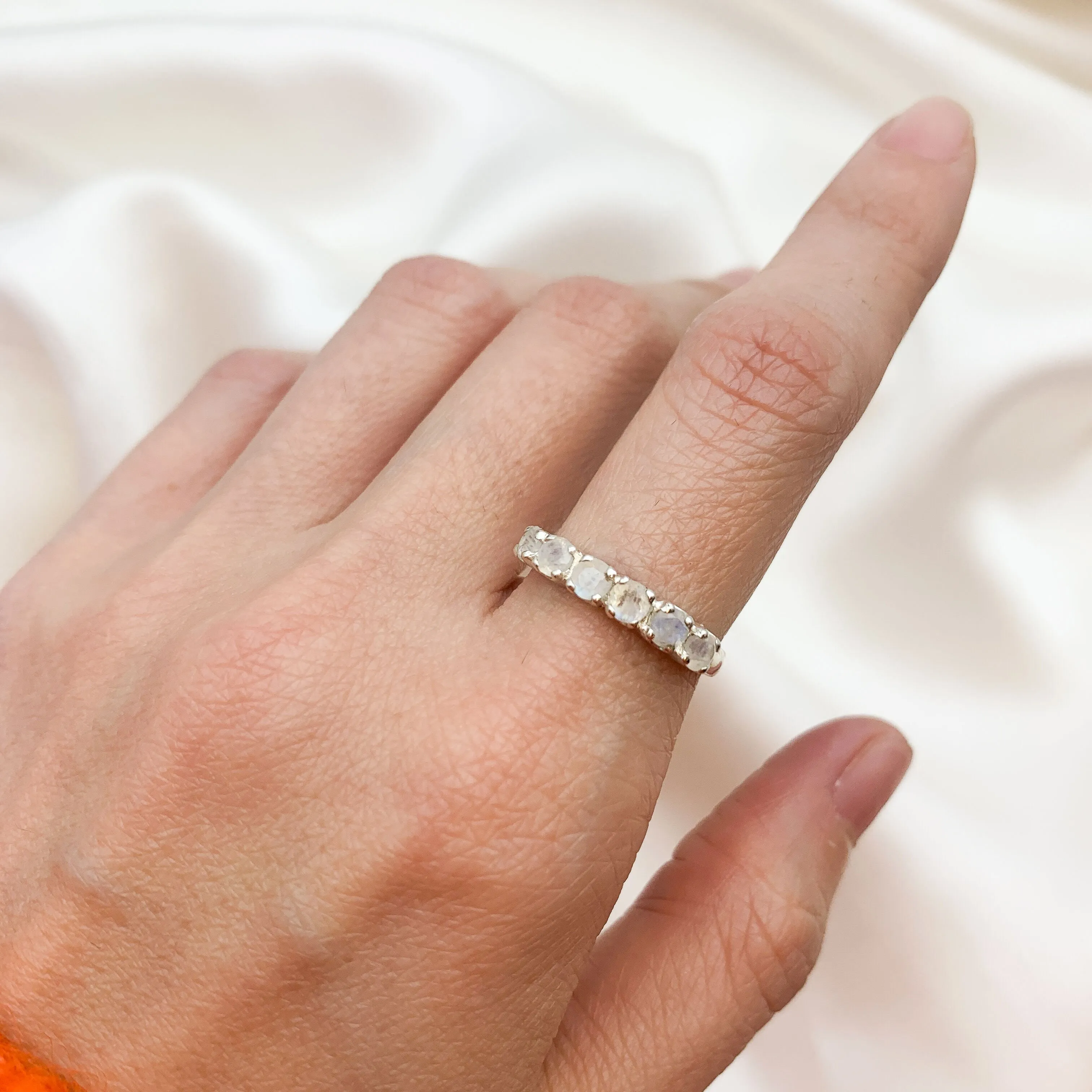 Rainbow Moonstone Band - Natural Moonstone Ring, June Birthstone Ring