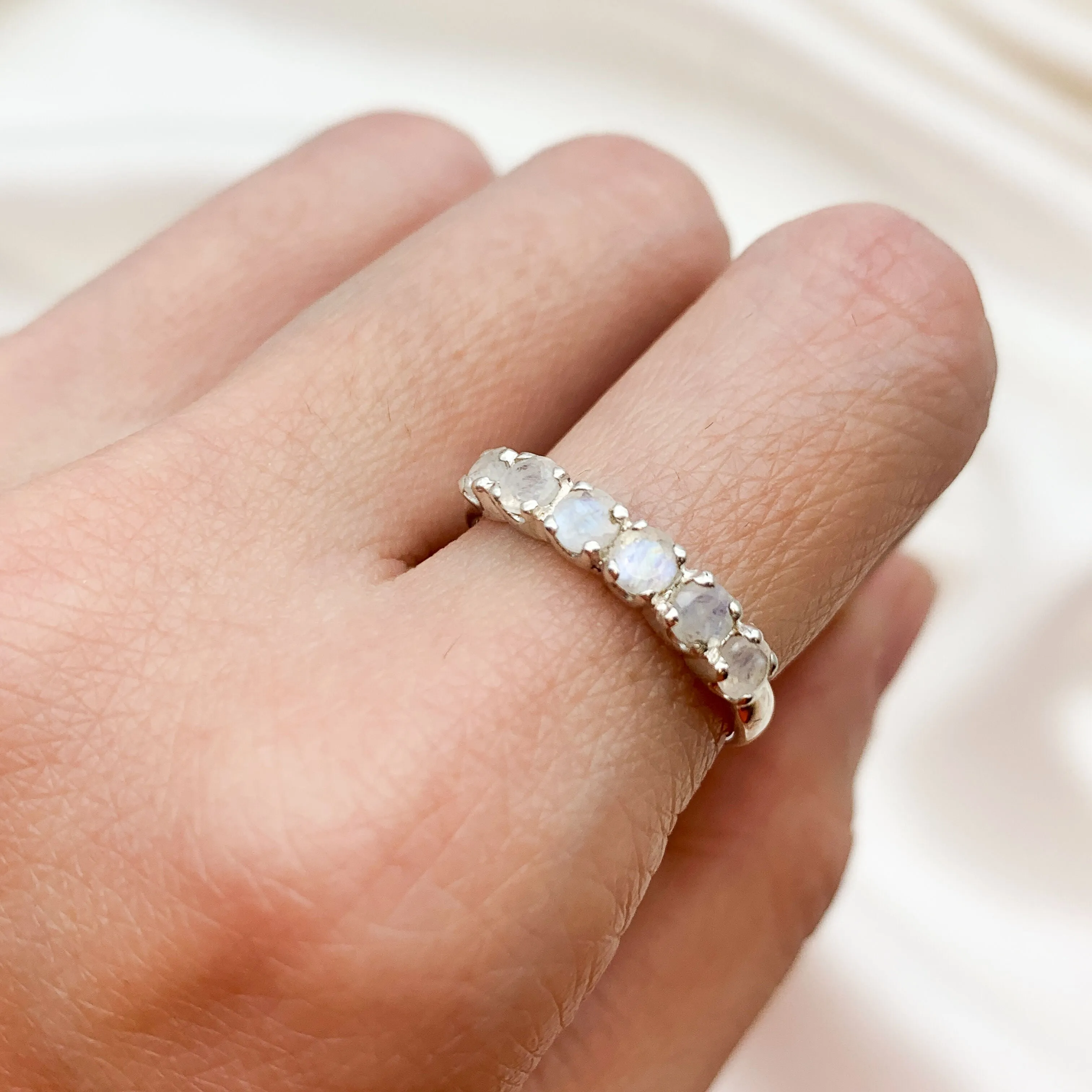 Rainbow Moonstone Band - Natural Moonstone Ring, June Birthstone Ring