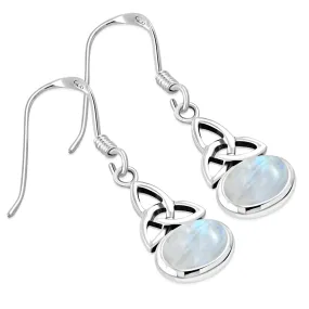 Rainbow Moonstone Celtic Trinity Knot Silver Earrings