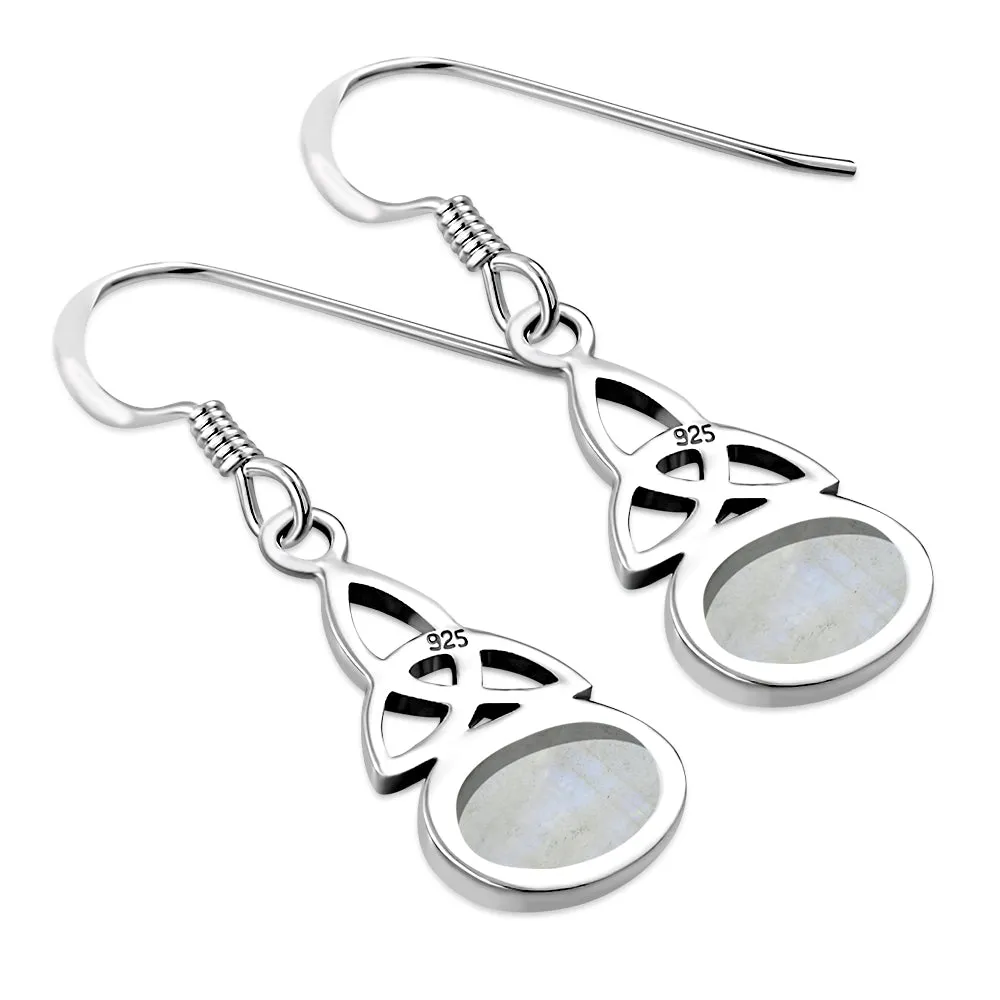 Rainbow Moonstone Celtic Trinity Knot Silver Earrings