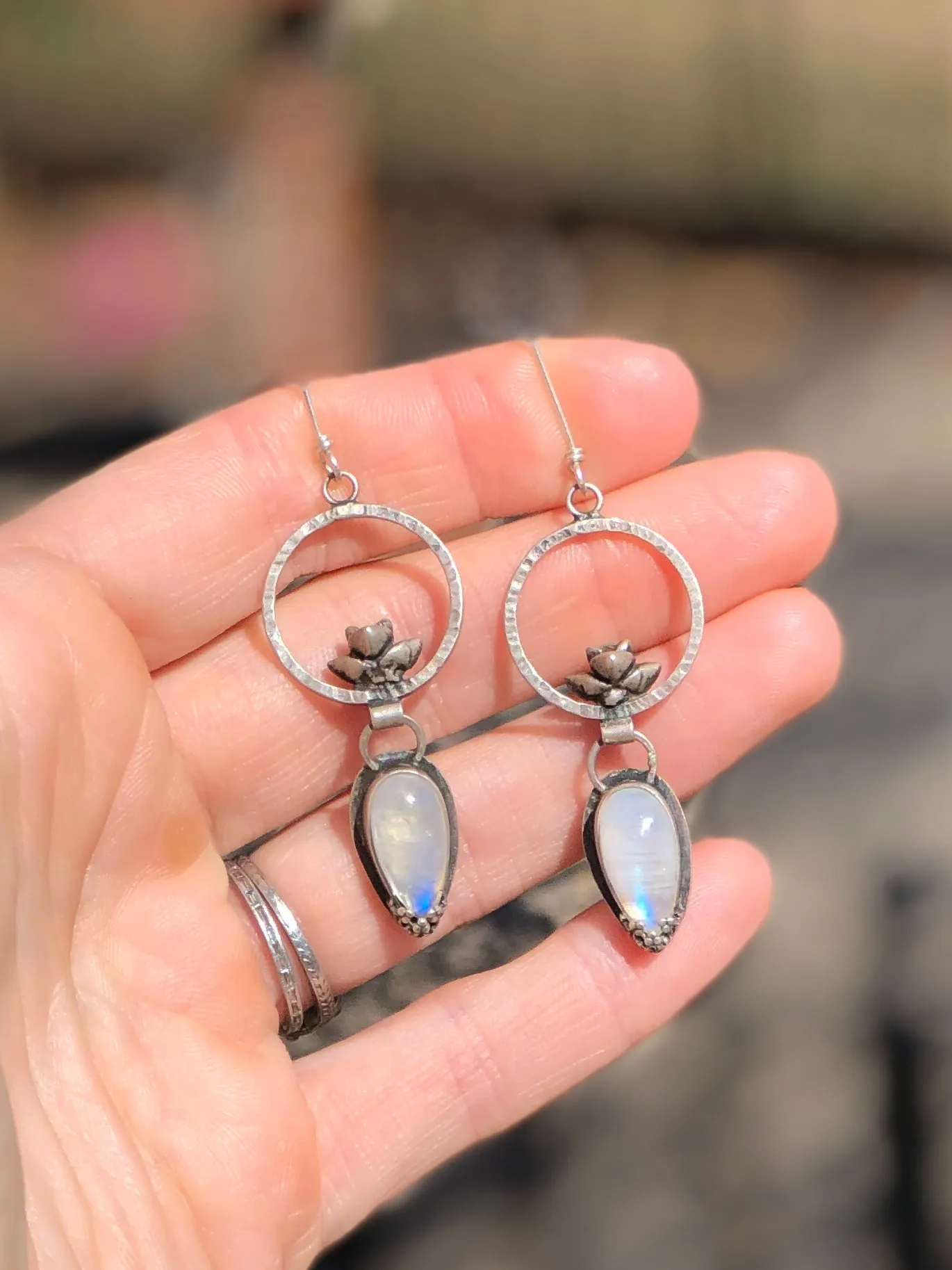 Rainbow Moonstone Succulent Hoops