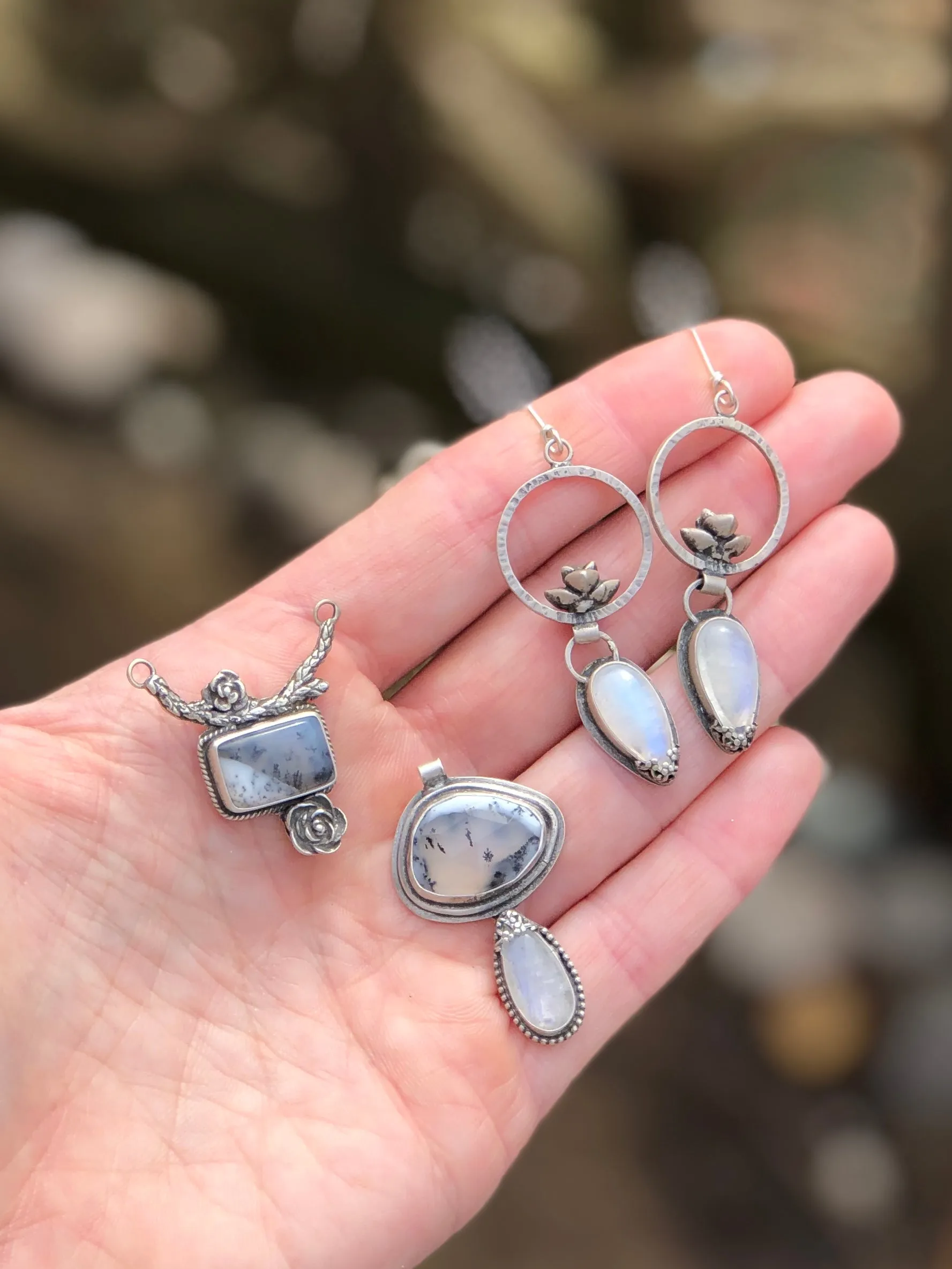 Rainbow Moonstone Succulent Hoops