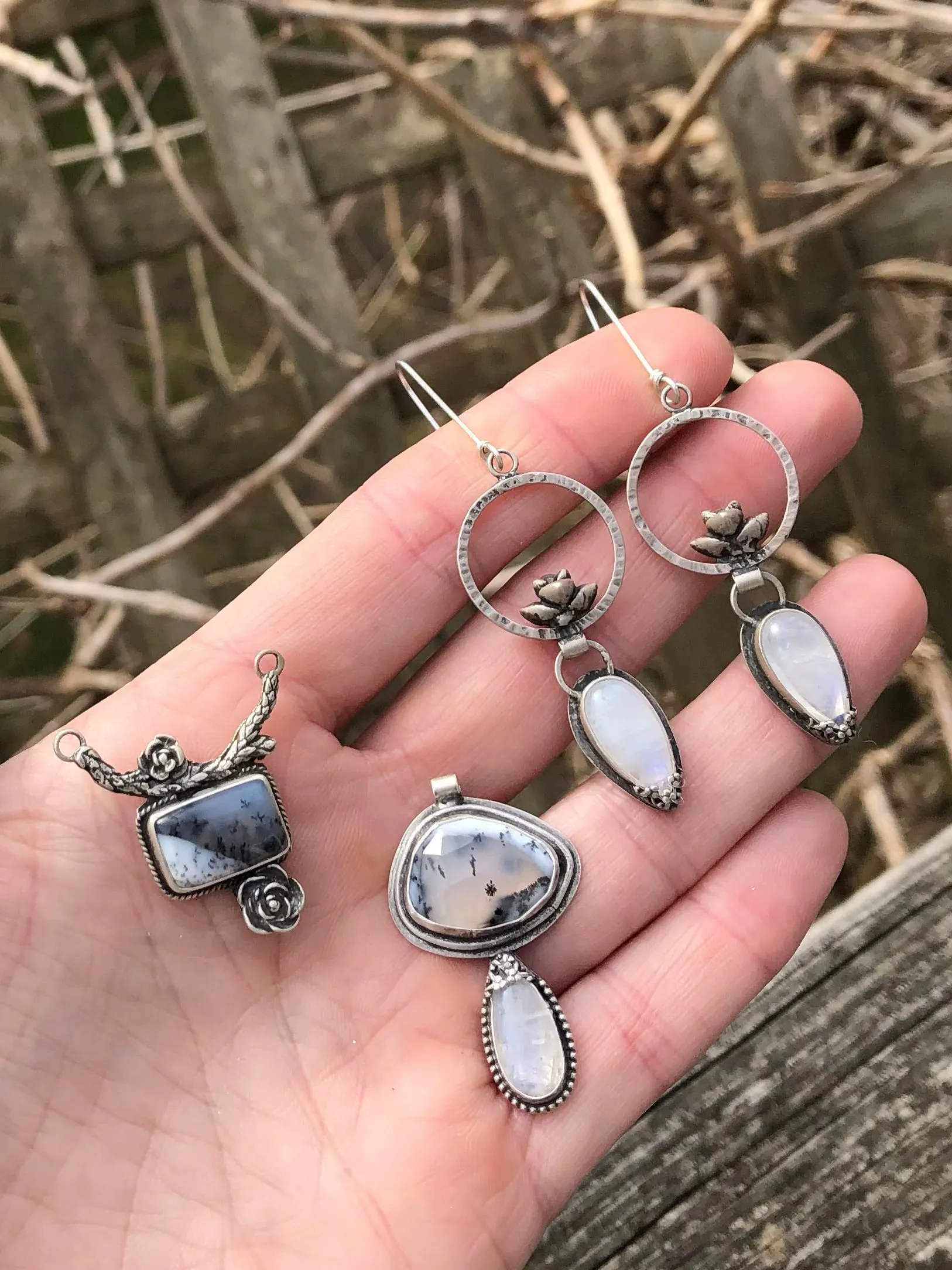 Rainbow Moonstone Succulent Hoops