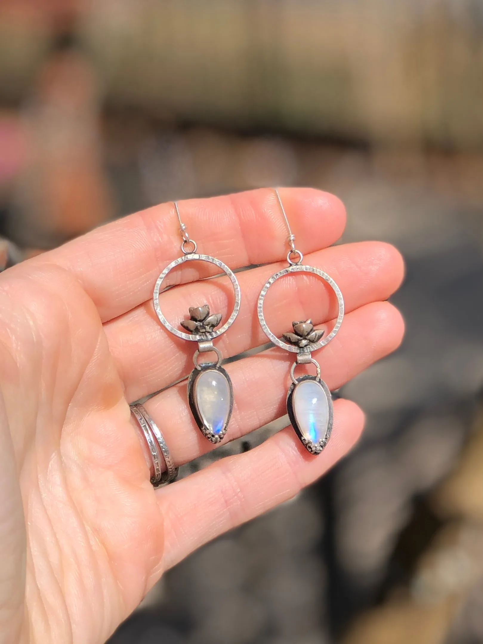 Rainbow Moonstone Succulent Hoops