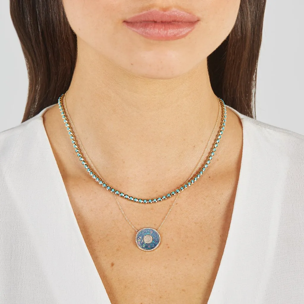 Red Boulder Opal and Diamond Inlay Evil Eye Necklace