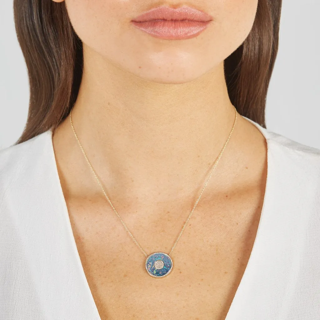 Red Boulder Opal and Diamond Inlay Evil Eye Necklace