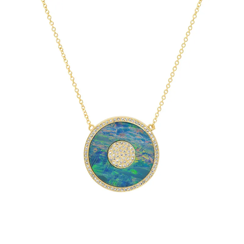 Red Boulder Opal and Diamond Inlay Evil Eye Necklace
