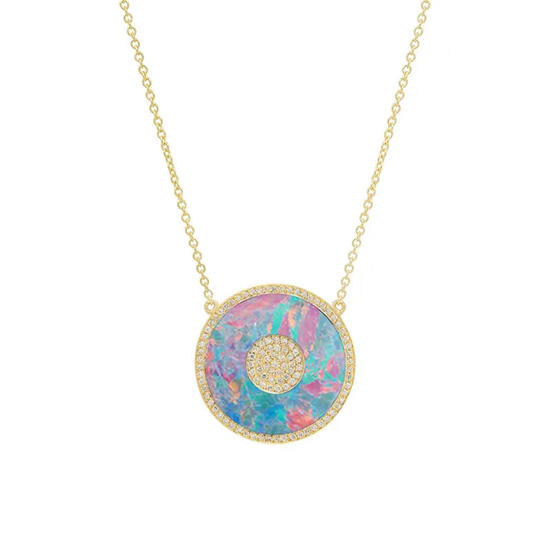Red Boulder Opal and Diamond Inlay Evil Eye Necklace