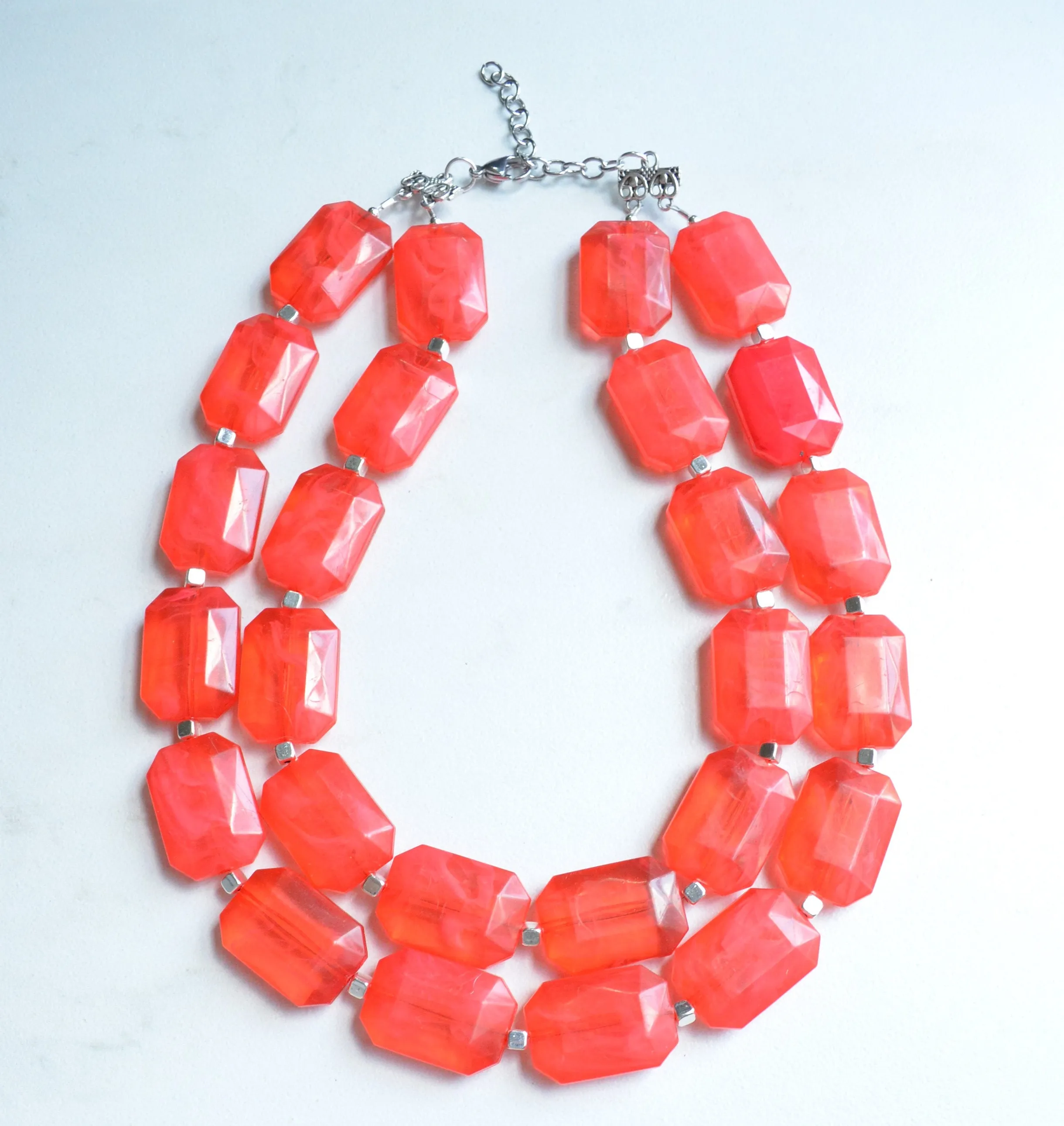 Red Statement Acrylic Chunky Bead Multi Strand Necklace, - Jenny