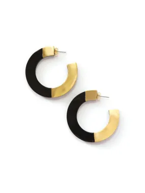 Retro Horn and Brass Blocked Hoops Earrings