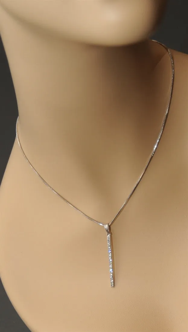 Rhinestone Encrusted Vertical Bar Drop Necklace Silver