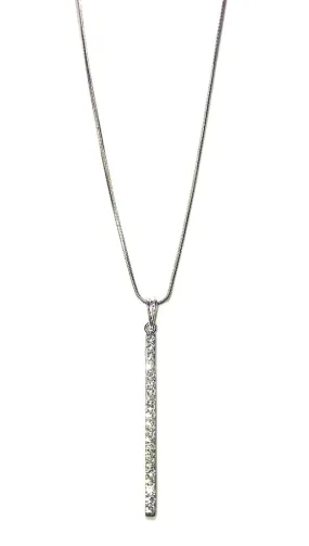 Rhinestone Encrusted Vertical Bar Drop Necklace Silver