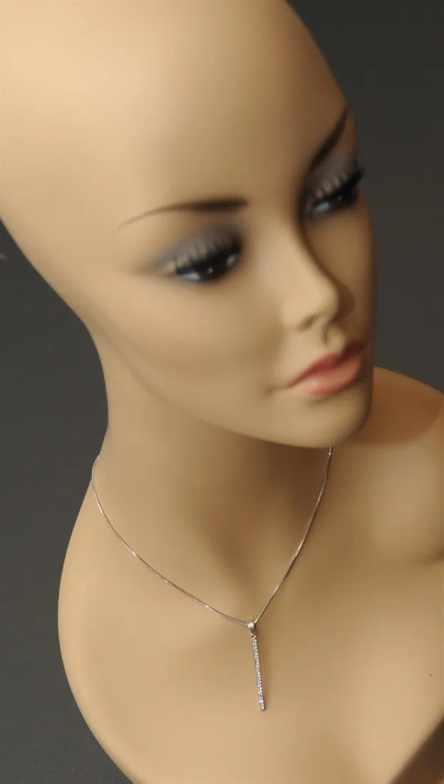Rhinestone Encrusted Vertical Bar Drop Necklace Silver