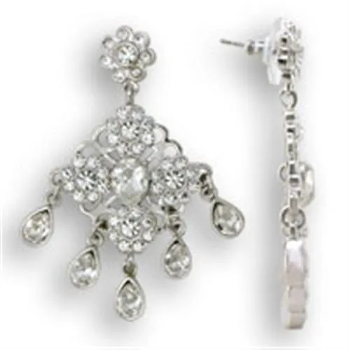 Rhodium 925 Sterling Silver Earrings with Top Grade Crystal in Clear for Women Clear Stone Color Style S37110