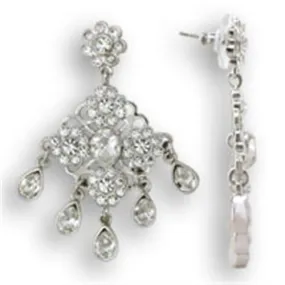 Rhodium 925 Sterling Silver Earrings with Top Grade Crystal in Clear for Women Clear Stone Color Style S37110